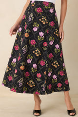 Consider Me Charmed Black Multi Floral Cotton Maxi Skirt