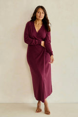 Cotton Cashmere Wrap Dress – Burgundy