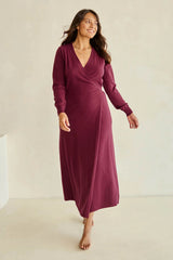 Cotton Cashmere Wrap Dress – Burgundy