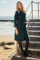 Cotton Corduroy Button Dress - Pine