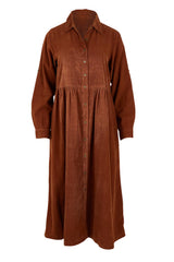 Cord Collar Buttons Dress – Tan