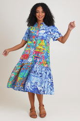 Collar Patch Cotton Dress - Okayama