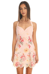 Floral Melody Eyelet Halter Mini Dress Blush