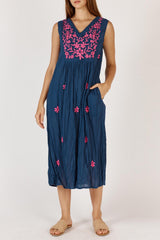 Andaman Cotton Midi Dress - Navy
