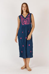 Andaman Cotton Midi Dress - Navy