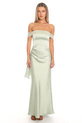 Solemn Vow Off-Shoulder Satin Gown Sage