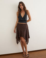 Ashley Asymmetric Mini Skirt in Sequin Knit Brown