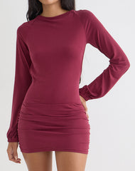 Tomoko Mini Dress in Cupro Dark Red