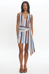 Haivana Striped Tie-Waist Mini Dress Blue