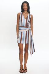 Haivana Striped Tie-Waist Mini Dress Blue