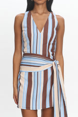 Haivana Striped Tie-Waist Mini Dress Blue