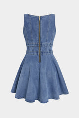 Denim Metallic Double Belted Sleeveless Mini Dress