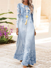 Blue Floral Long Sleeve Maxi Dress