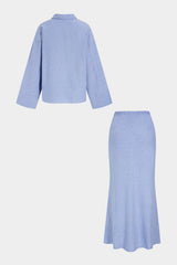 Lapel Long Sleeve Shirt And Wrap Skirt Set