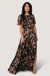 Agnes Satin Maxi Dress | Brown Floral
