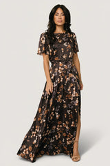 Agnes Satin Maxi Dress | Brown Floral
