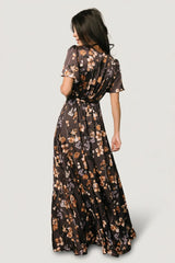 Agnes Satin Maxi Dress | Brown Floral
