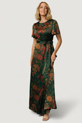 Agnes Satin Maxi Dress | Dark Green Floral