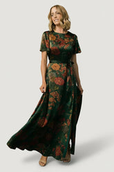 Agnes Satin Maxi Dress | Dark Green Floral