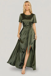 Agnes Satin Maxi Dress | Juniper Green