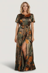 Agnes Satin Maxi Dress | Olive Floral