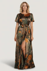 Agnes Satin Maxi Dress | Olive Floral