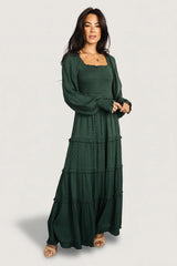 Amanda Smocked Dotted Maxi Dress | Evergreen