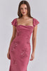 Arabella Rose Pink Satin Embellished Maxi Gown - Limited Edition
