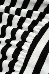 Stripes Print Bell Long-Sleeve Top And Mini Skirt Set