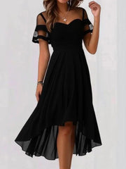 Black Plain Short Sleeve Midi Dress