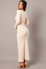 Beige Bodycon Dress Long Sleeve