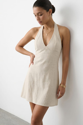 Beige Mini Dress V-neck