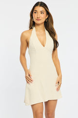 Beige Mini Dress V-neck