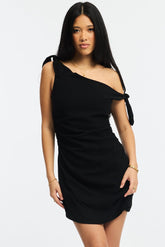 Black Bodycon Dress Tie Up Shoulder