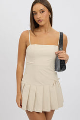 Beige Pleated Mini Dress