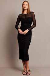 Black Bodycon Dress Long Sleeve Mesh