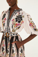 Delicate Floral Belted Buttoned Mini Dress