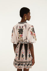 Delicate Floral Belted Buttoned Mini Dress