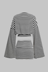 Stripes Print Bell Long-Sleeve Top And Mini Skirt Set