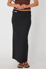 Black Beaded Maxi Skirt Elastic Waist Winter Jersey