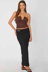 Black Beaded Maxi Skirt Elastic Waist Winter Jersey