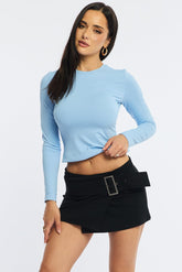 Black Belted Mini Skort Skirt Mid Rise Bengaline