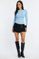 Black Belted Mini Skort Skirt Mid Rise Bengaline
