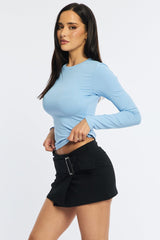 Black Belted Mini Skort Skirt Mid Rise Bengaline