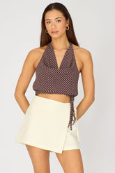 Beige Mini Skort Skirt Tailor Wrap Asymmetric