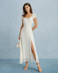 Apricot Sweetheart Neck Slit Chiffon Maxi Dress