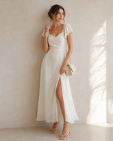 Apricot Sweetheart Neck Slit Chiffon Maxi Dress