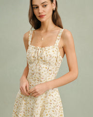 Apricot Floral Zipper Slip Midi Dress