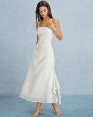 Apricot Ruffle Slip Chiffon Maxi Dress
