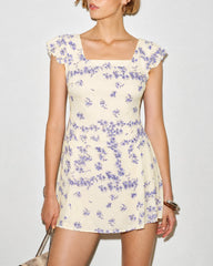 Apricot Square Neck Tie Floral Mini Dress